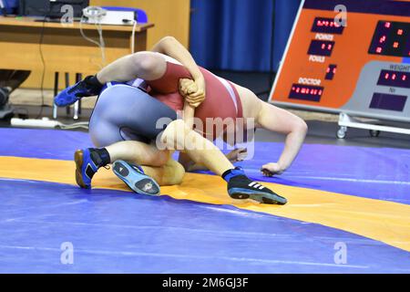 Orenburg, Russia - October 25-26, 2017: Boys compete in sports wrestling at the All-Russian tourname Stock Photo