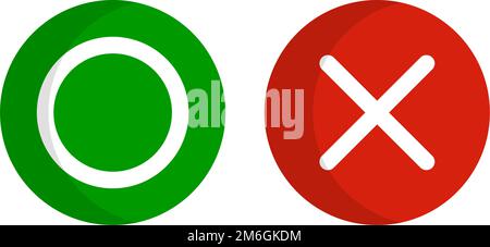 Correct and incorrect circle and cross icon set. Permitted or prohibited. Editable vector. Stock Vector