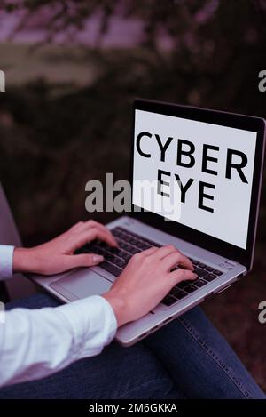 Hand writing sign Cyber Eye. Word Written on tool engages in building smart technologies in cybersecurity Stock Photo
