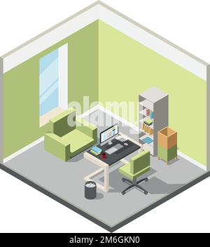 Office isometric interior. Business manager room with furniture Stock Vector
