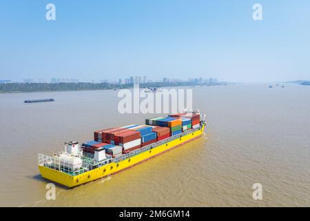 Container ship on the yangtze river Stock Photo