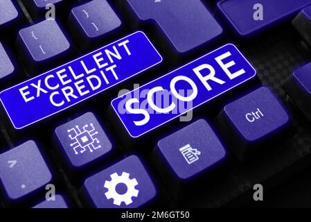 Text showing inspiration Excellent Credit Score. Business overview person's report of financial standing and capacity to pay Stock Photo