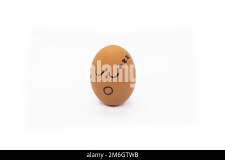 Sleepy egg on white background Stock Photo