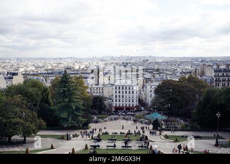 Paris, parisienne, horizon, skyline, metropolis, french, france, clouds, Tourists, Tourism, view, viewing point, viewpoint, look, out, cityscape, land Stock Photo