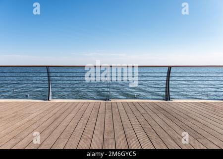 Lake view and wooden floor Stock Photo