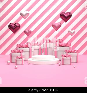 3D rendering white gift box with pink stripe background Stock Photo