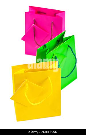colored paper bags isolated on white. Stock Photo
