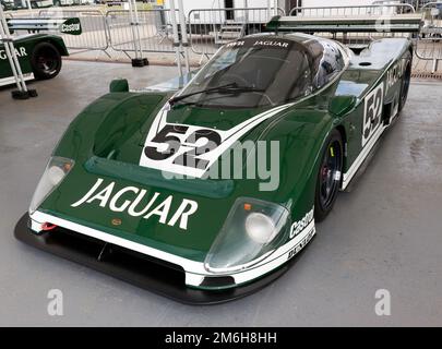 Three-quarter front view of a  1985, Tom Walkinshaw Racing, Jaguar XJR6, part of the 40 years of Group C celebration, at the 2022 Silverstone Classic Stock Photo