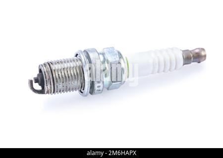 used spark plug isolated on white Stock Photo