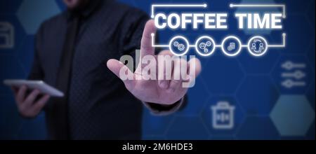 Conceptual display Coffee Time. Word Written on a short period of time in which you stop working to rest Stock Photo