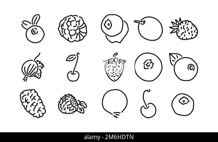 Berries color line icons set. Organic detox food. Antioxidant products Stock Vector