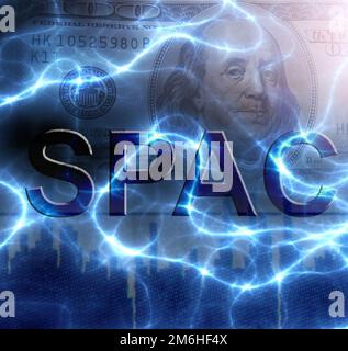 SPAC - Special Purpose Acquisition Company -- text on stock market and money background Stock Photo