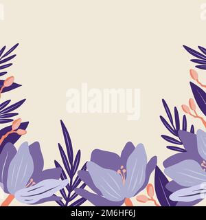 Blank Frame Decorated With Abstract Modernized Forms Flowers And Foliage. Empty Modern Border Surrounded By Multicolored Line Sy Stock Photo