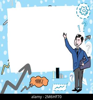 Gentleman Drawing Standing Pointing Finger In Blank Whiteboard. Man Design Stands Points Hand Empty Board Showing New Idea And M Stock Photo