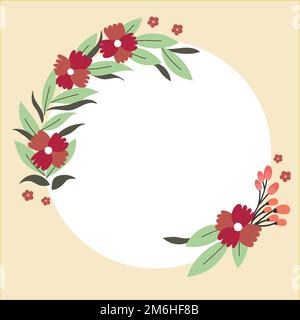 Blank Frame Decorated With Abstract Modernized Forms Flowers And Foliage. Empty Modern Border Surrounded By Multicolored Line Sy Stock Photo