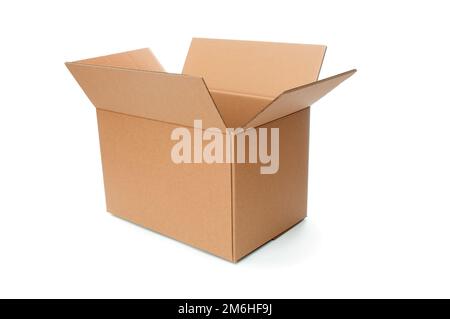 Open cardboard box close up isolated on white background Stock Photo
