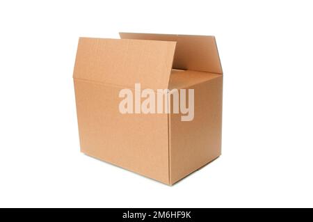 Open cardboard box close up isolated on a white background Stock Photo