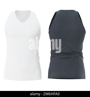 Two T-shirts of white and gray color. Front and rear view. White background. 3D rendering Stock Photo