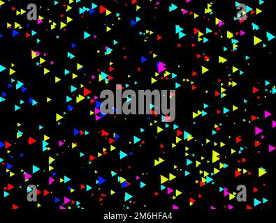 3D rendering. Triangles pattern on a black background with colored ...