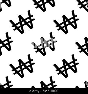 South Korean Won icon seamless vector pattern background. Black simple ...