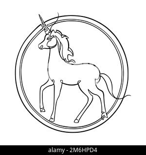 Portrait of a unicorn in circle with one continuous line Stock Vector