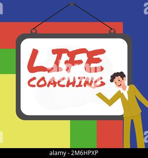 Hand writing sign Life Coaching. Word Written on Improve Lives by Challenges Encourages us in our Careers Stock Photo