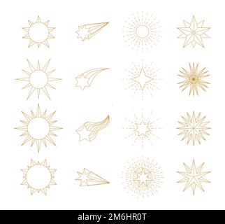 Star line geometric icons vector for party invitation, decorations, festive texture. Luxury geometric gold line star and sparkle. Stock Vector