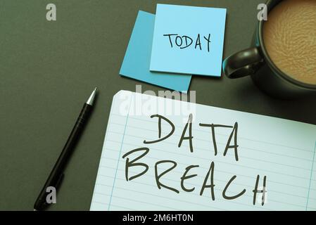 Writing displaying text Data Breach. Word for security incident where sensitive protected information copied Stock Photo