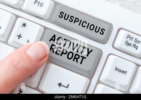 Hand writing sign Suspicious Activity Report, Word Written on account