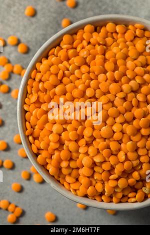 Raw Organic Red Lentils Legume in a Bowl Stock Photo