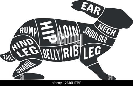 Meat Rabbit Poster Cut of meat, rabbit. Poster butcher diagram and scheme, vector ...