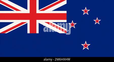 Flag of New Zealand. National flag on fabric surface. Fabric Texture Stock Photo