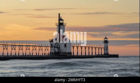 St. Joseph Lighthouse at sunset Stock Photo