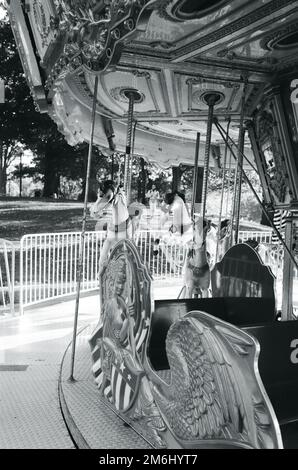 Black and white carousal taken in Boston Gardens Stock Photo