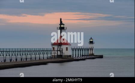 St. Joseph Lighthouse at sunrise Stock Photo