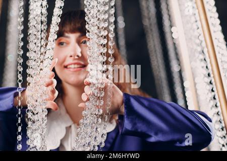 Young sporty woman 80 and 90's style. 90s fashion girl. Stock Photo