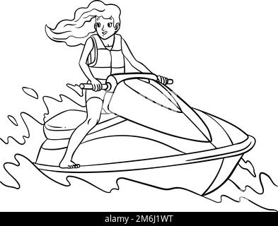 Jet Ski Isolated Coloring Page for Kids Stock Vector