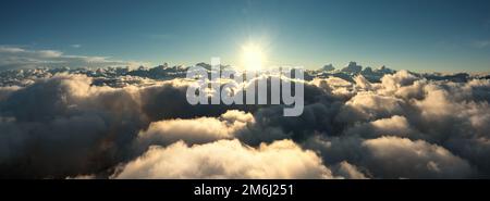 Aerial view of clouds and morning sun Stock Photo