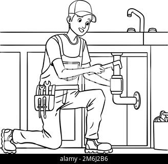 Plumber Coloring Page for Kids Stock Vector Image &amp; Art - Alamy
