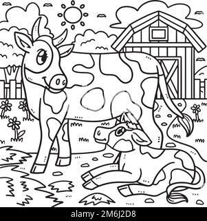 Mother Cow and Calf Coloring Page Illustration Stock Vector Image & Art ...