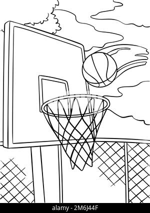 Basketball Hoop and Ball Coloring Page for Kids Stock Vector