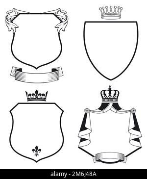 Coat of arms with shields and crowns isolated on white background ...