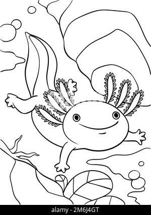 Axolotl Coloring Page for Kids Stock Vector