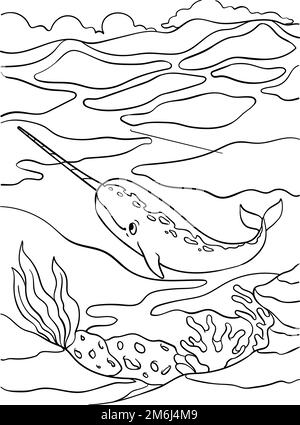 Narwhal Coloring Page for Kids Stock Vector