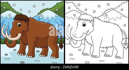 Mammoth Animal Coloring Page Colored Illustration Stock Vector