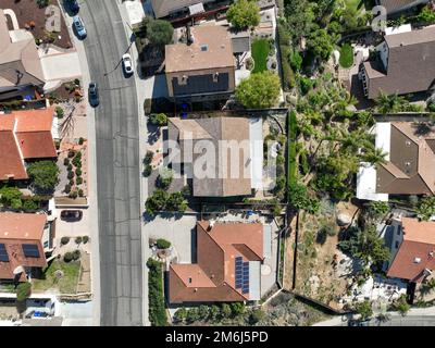 Aerial top view of middle class neighborhood with villas in South ...
