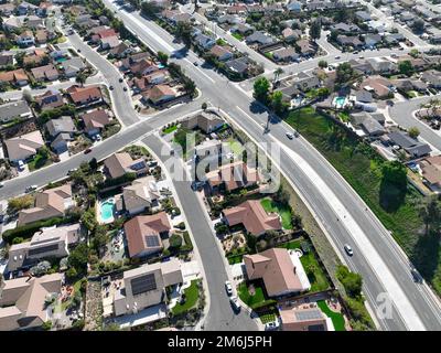 Aerial top view of middle class neighborhood with villas in South ...