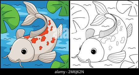 Koi Animal Coloring Page Colored Illustration Stock Vector