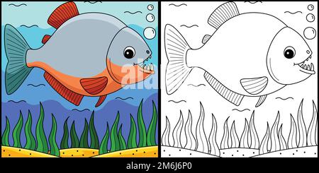 Piranha Animal Coloring Page Colored Illustration Stock Vector