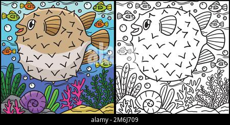 Pufferfish Coloring Page Colored Illustration Stock Vector